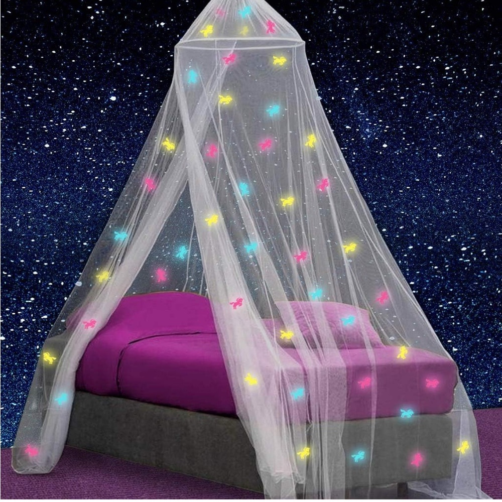 Canopy for Girls👧🏻Bed🛏️with Pre-Glued Glow in The Dark Unicorns🦄